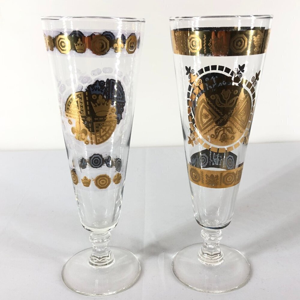 Vintage Culver, Ltd 22k Gold Pilsner Glasses Set Of 2